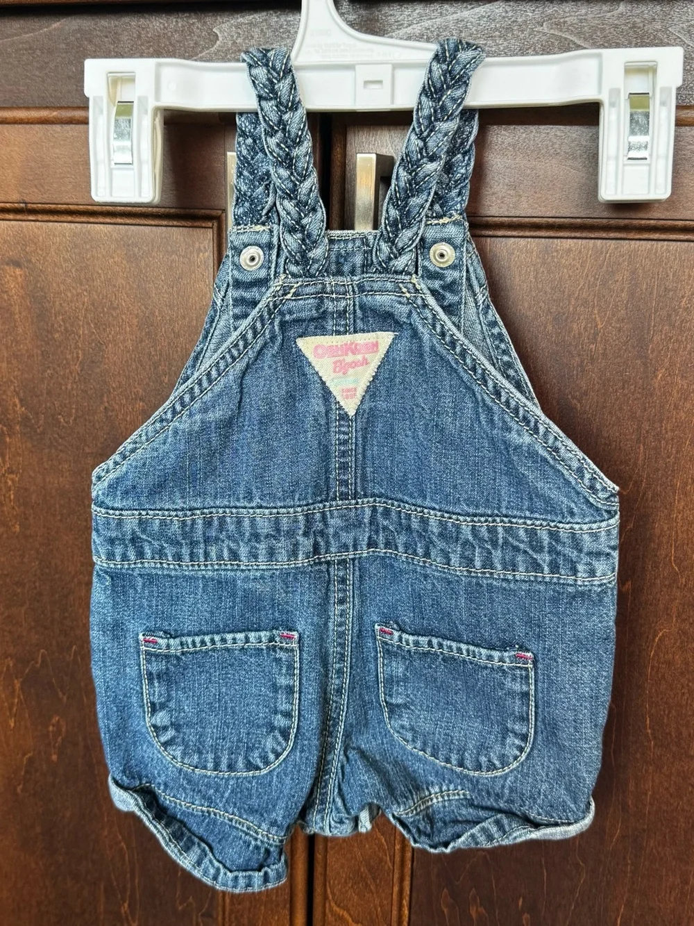OshKosh B'gosh Vintage Baby Girls Denim Shortalls 9 Months Braided Straps